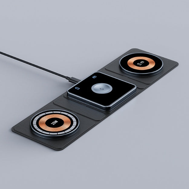 محطة شحن لاسلكية قابلة للطي مغناطيسية 3 في 1 لأجهزة iPhone، شحن سريع وشفاف لساعات Apple Watch وسماعات AirPods